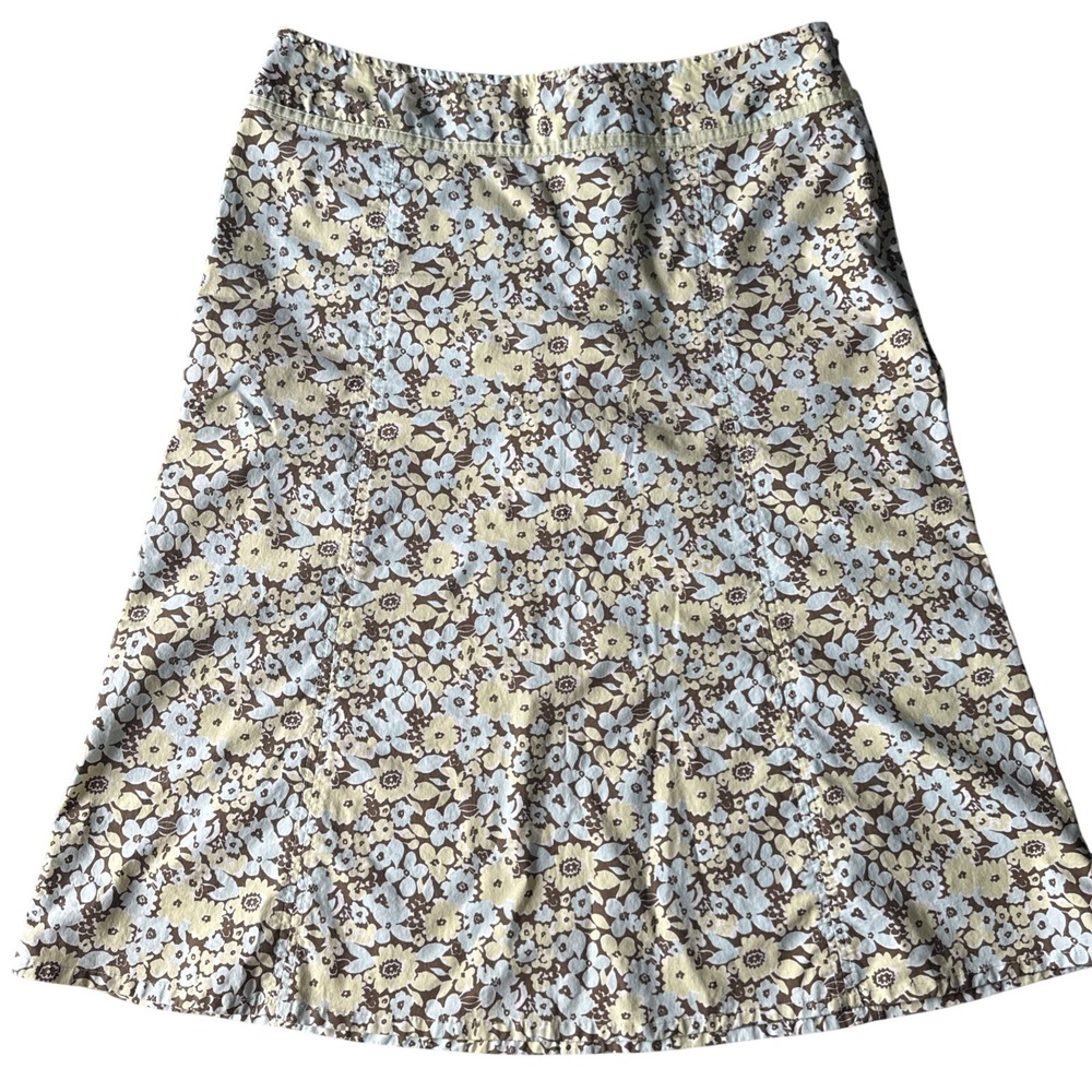 Eddie Bauer Floral Midi Skirt Womens 6 Tall Blue Yellow A-Line Cotton